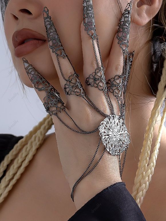 Bracelet Gothique Simple Evidé D'Ongle Chaîne avec Fleur - Métal Pistolet 