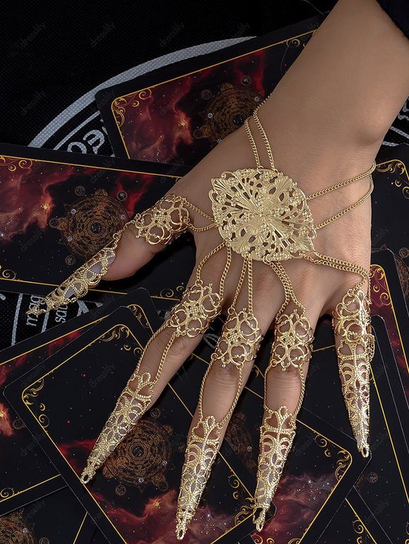 Bracelet Gothique Simple Evidé D'Ongle Chaîne avec Fleur - d'or 