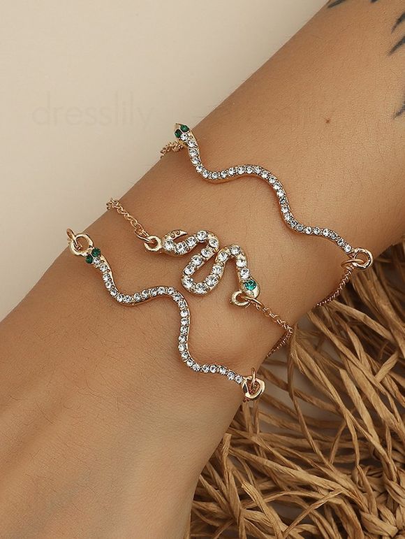 3 Pièces Bracelet Tendance Serpent en Strass - d'or 