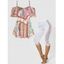 Ensemble de Top à Imprimé Cachemire Ethnique à Epaule Dénudée et de Pantalon Capri Ourlet à Revers - multicolor S