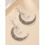 Boucles D'Oreilles Pendantes en Forme de Lune et Etoile à Sculpture Creuse - Argent 