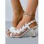 Rhinestone Leaf Print Lace Buckle Strap High Heels Trendy Sandals - Rose EU 36