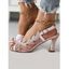 Rhinestone Leaf Print Lace Buckle Strap High Heels Trendy Sandals - Blanc EU 38