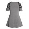 Plus Size T Shirt Lattice Strap Flower Lace Panel Short Sleeve Long Curve Tee - GRAY 2X