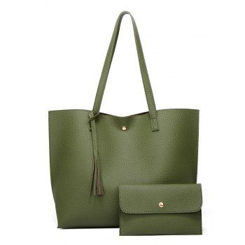 

2 Pcs Bags Magnetic Closure Fringe High Capacity Shoulder Bag, Deep green
