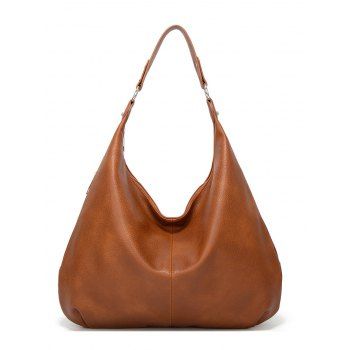 

Plain Color PU Zipper High Capacity Shoulder Bag, Coffee