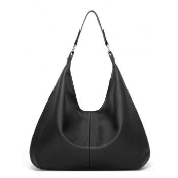 

Plain Color PU Zipper High Capacity Shoulder Bag, Black