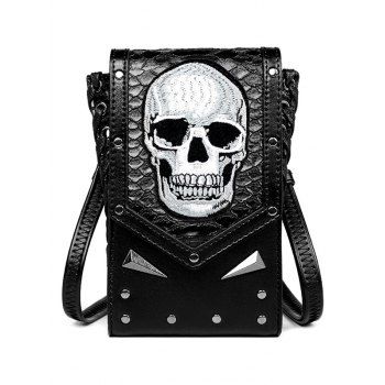 

Gothic Skull Print Crossbody Bags Embossed Magnetic Closure Rivet Bags, Black