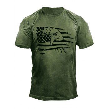 

American Flag Eagle Print T-shirt Round Neck Casual Short Sleeve Tee, Green