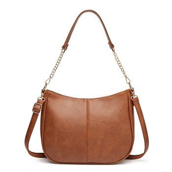 

PU Zipper Multi Pockets Adjustable Shoulder Strap Trendy Bag, Coffee