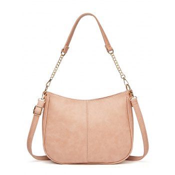 

PU Zipper Multi Pockets Adjustable Shoulder Strap Trendy Bag, Light pink