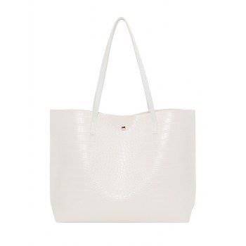 

Embossed Plain Color Magnetic Closure Rectangle Shoulder Bag, White