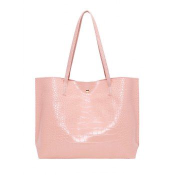 

Embossed Plain Color Magnetic Closure Rectangle Shoulder Bag, Light pink