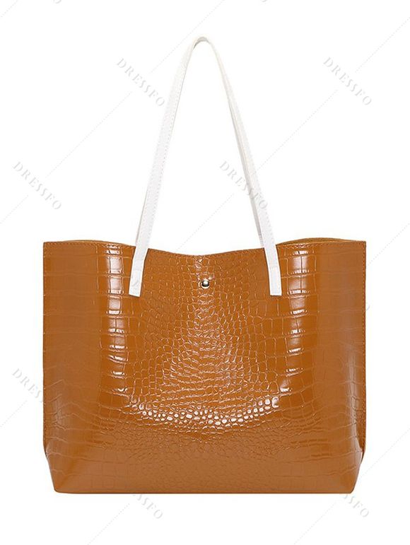 Sac à Bandoulière Rectangle Gaufré en Couleur Unie Fermeture Magnétique - café 