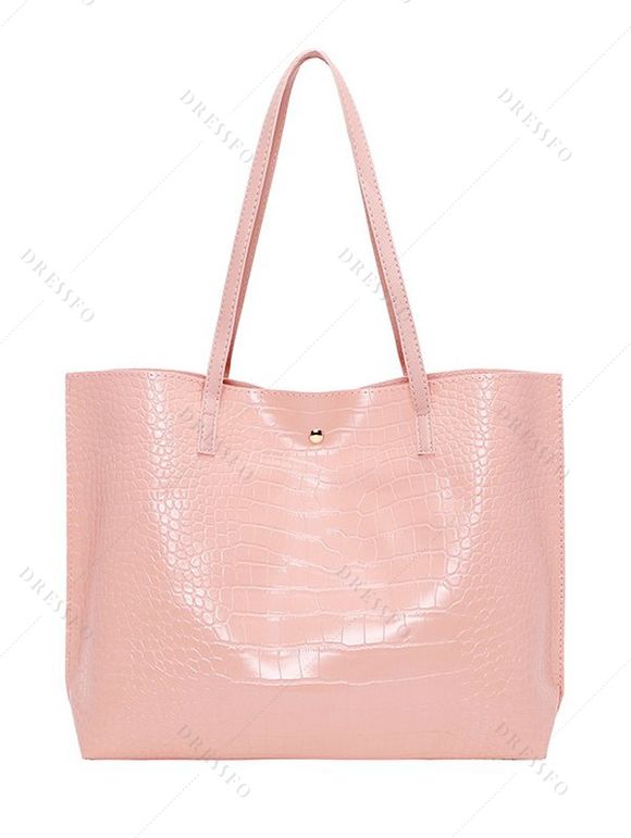 Sac à Bandoulière Rectangle Gaufré en Couleur Unie Fermeture Magnétique - Rose clair 