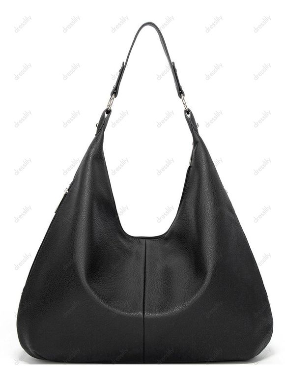 Sac à Epaule Zippé en Couleur Unie avec Grande Capacité en PU - Noir 