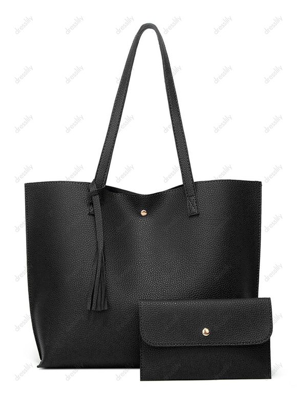 2 Sacs à Epaule avec Fermeture Magnétique Franges à Large Capacité - Noir 