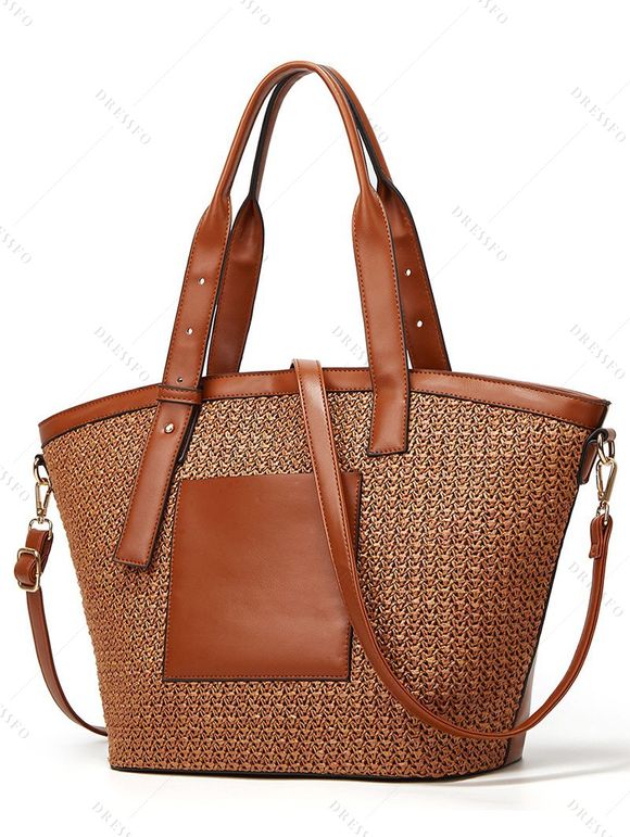 Sac à Bandoulière Réglable Zippé en Blocs de Couleurs à Bretelle Haute Capacité - Café profond 