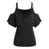 T-shirt Décontracté Simple Anneau en O à Epaule Dénudée de Grande Taille - Noir 1X