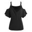 T-shirt Décontracté Simple Anneau en O à Epaule Dénudée de Grande Taille - Noir 1X