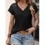 T-shirt Evidé à Manches Courtes en Dentelle à Col en V en Jacquard - Noir M