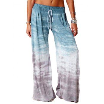 

Ombre Tie Dye Print Wide Leg Pants Drawstring Elastic Waist Casual Long Loose Pants, Multicolor a