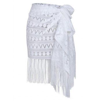 

Pure Color Tassel Beach Cover-up Geometric Hollow Out See Thru Skirt Cover-up, White