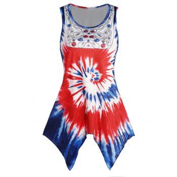 

Swirl Tie Dye Print Asymmetric Tank Top Faux Crystal 3D Print Casual Handkerchief Tank Top, Red