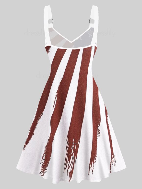 Robe Mi-Longue Ligne A à Imprimé Etoile en Blocs de Couleurs sans Manches à Taille Haute - Blanc XXL