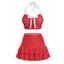 Ensemble Bikini de Bain Tankini Jupe Superposée en Blocs de Couleurs avec Nœud Papillon à Pois à Col Halter de Vacance - Rouge foncé L