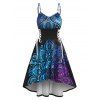 Robe Ligne A à Bretelle Ajustable Haute Basse à Imprimé Fleur à Lacets - Noir L