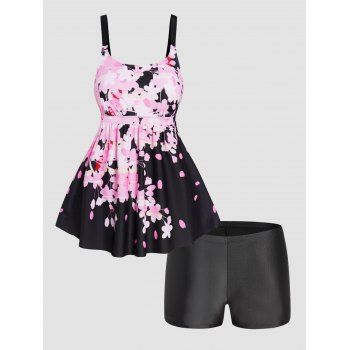 

Plus Size & Curve Tankini Swimsuit Flower Print Modest Swimwear Adjustable Strap Boyleg Bathing Suit, Multicolor a