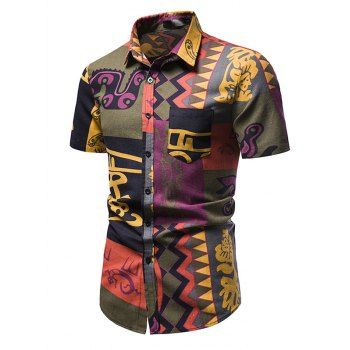 

Colored Printed Shirt Turn Down Collar Front Pocket Short Sleeve Casual Shirt, Multicolor b