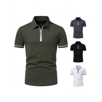 

Half Zipper T Shirt Contrast Color Turn Down Collar Short Sleeve Casual Tee, Army green