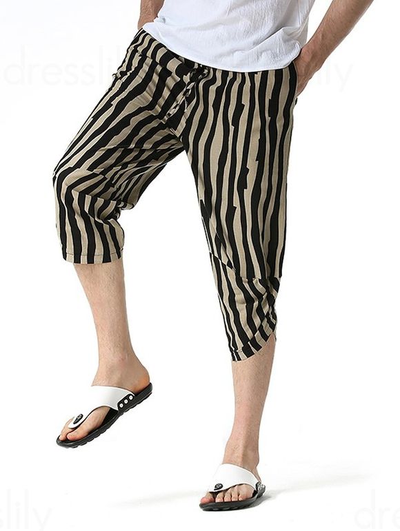 Pantalon Capri de Vacances à Imprimé Partout Taille à Cordon avec Poches - multicolor B XXXL