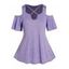 T-shirt Décontracté Chiné Découpé Croisé à Epaule Dénudée avec Œillet Grande Taille - Violet clair 1X