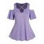T-shirt Décontracté Chiné Découpé Croisé à Epaule Dénudée avec Œillet Grande Taille - Violet clair L