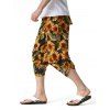 Pantalon Capri de Vacances à Ourlet Irrégulier Imprimé Partout Taille à Cordon - multicolor A M