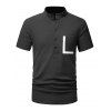 T-shirt Demi-Bouton en Couleur Contrastée avec Poche en Avant Manches Courtes à Col Debout - Noir M