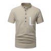 T-shirt Demi-Bouton en Couleur Contrastée avec Poche en Avant Manches Courtes à Col Debout - Kaki Léger XL