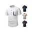 T-shirt Demi-Bouton en Couleur Contrastée avec Poche en Avant Manches Courtes à Col Debout - Blanc S