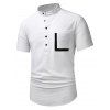 T-shirt Demi-Bouton en Couleur Contrastée avec Poche en Avant Manches Courtes à Col Debout - Blanc S