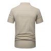 T-shirt Demi-Bouton en Couleur Contrastée avec Poche en Avant Manches Courtes à Col Debout - Kaki Léger L