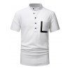 T-shirt Demi-Bouton en Couleur Contrastée avec Poche en Avant Manches Courtes à Col Debout - Blanc XXL