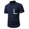 T-shirt Demi-Bouton en Couleur Contrastée avec Poche en Avant Manches Courtes à Col Debout - Cadetblue L