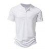 T-shirt de Base Simple Demi-Bouton Manches Courtes à Col Rond - Blanc L