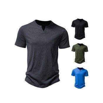 

V Notched T Shirt Plain Color Round Neck Short Sleeve Basic Tee, Dark gray