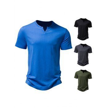 

V Notched T Shirt Plain Color Round Neck Short Sleeve Basic Tee, Blue