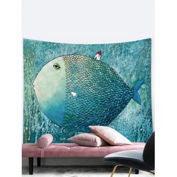 

Fish Printed Tapestry Hanging Wall Home Decor, Light green