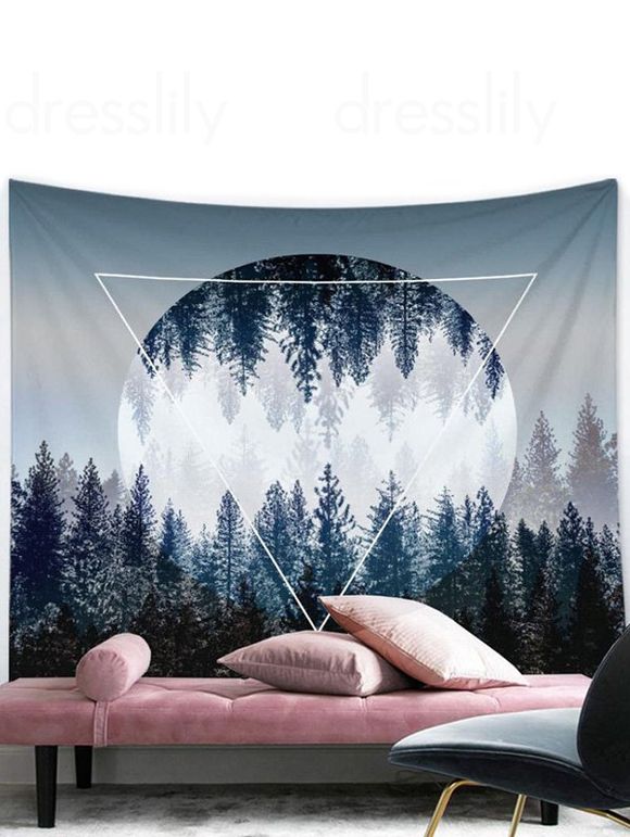 Tapisserie Murale à Imprimé Arbre Géométrique Décor Maison - Noir 150 CM X 130 CM
